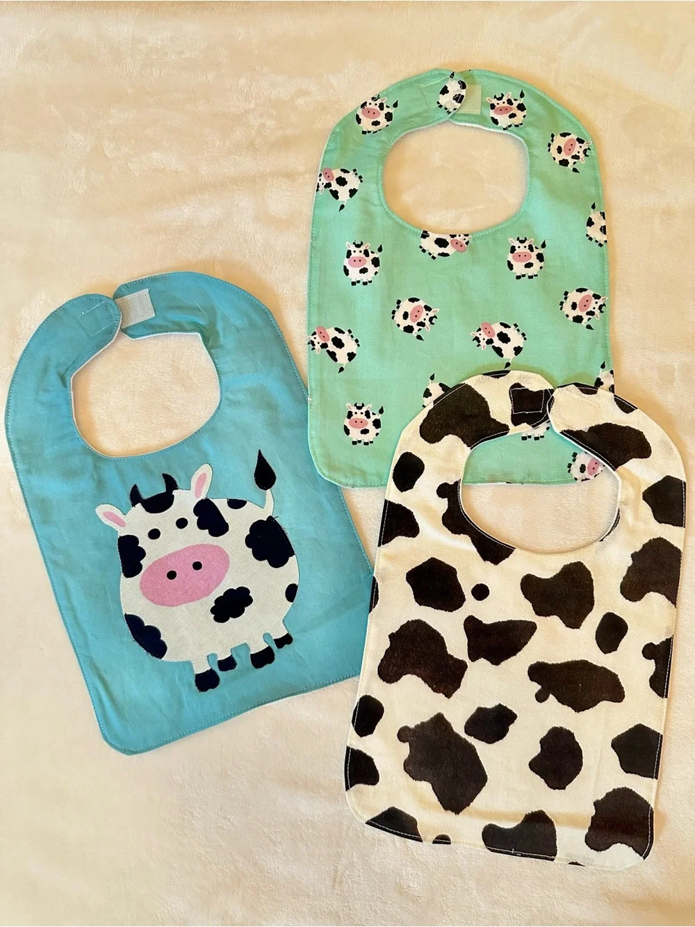 Baby Bib Set in Cute Farm Cow Design